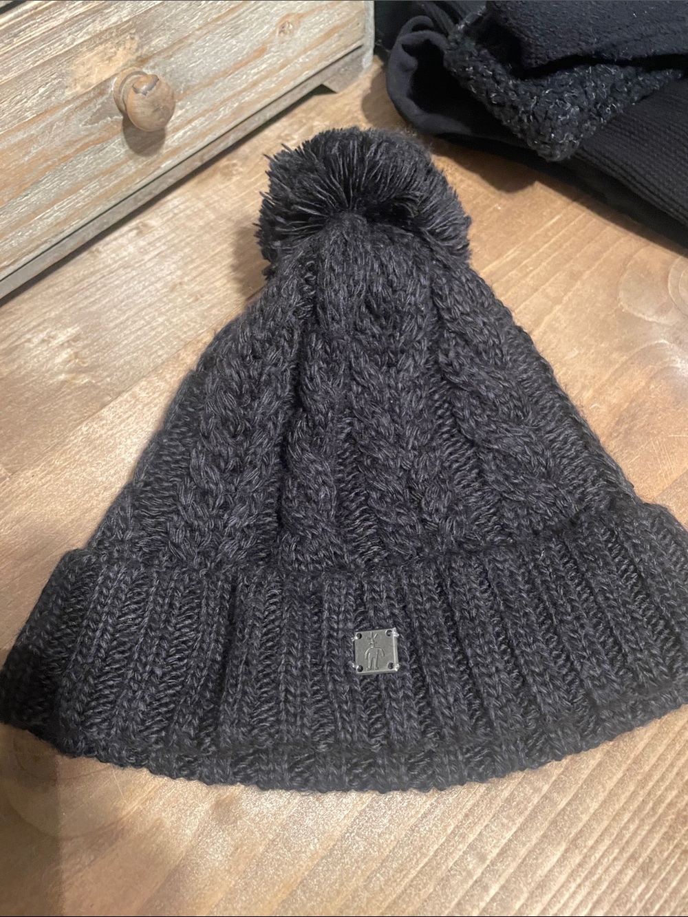 Smartwool Black Cable-Knit Pom Beanie